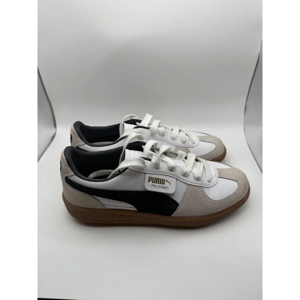 Puma Palermo Mens White Black Gum Low Top Suede Leather Sneakers size 6